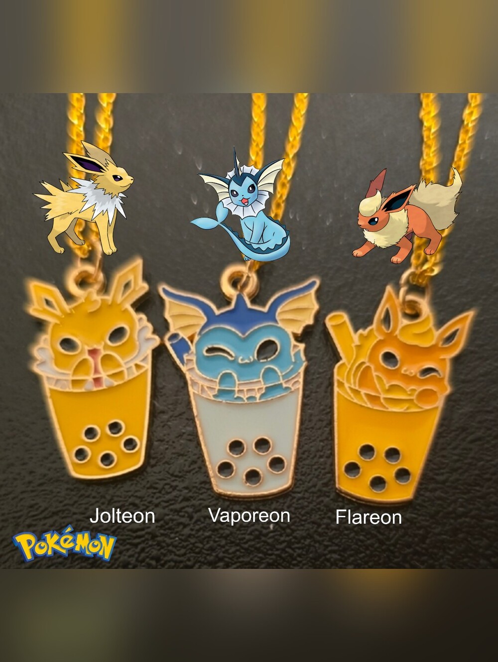 Jolteon, Vaporeon & Flareon Bubble Tea Necklace Set